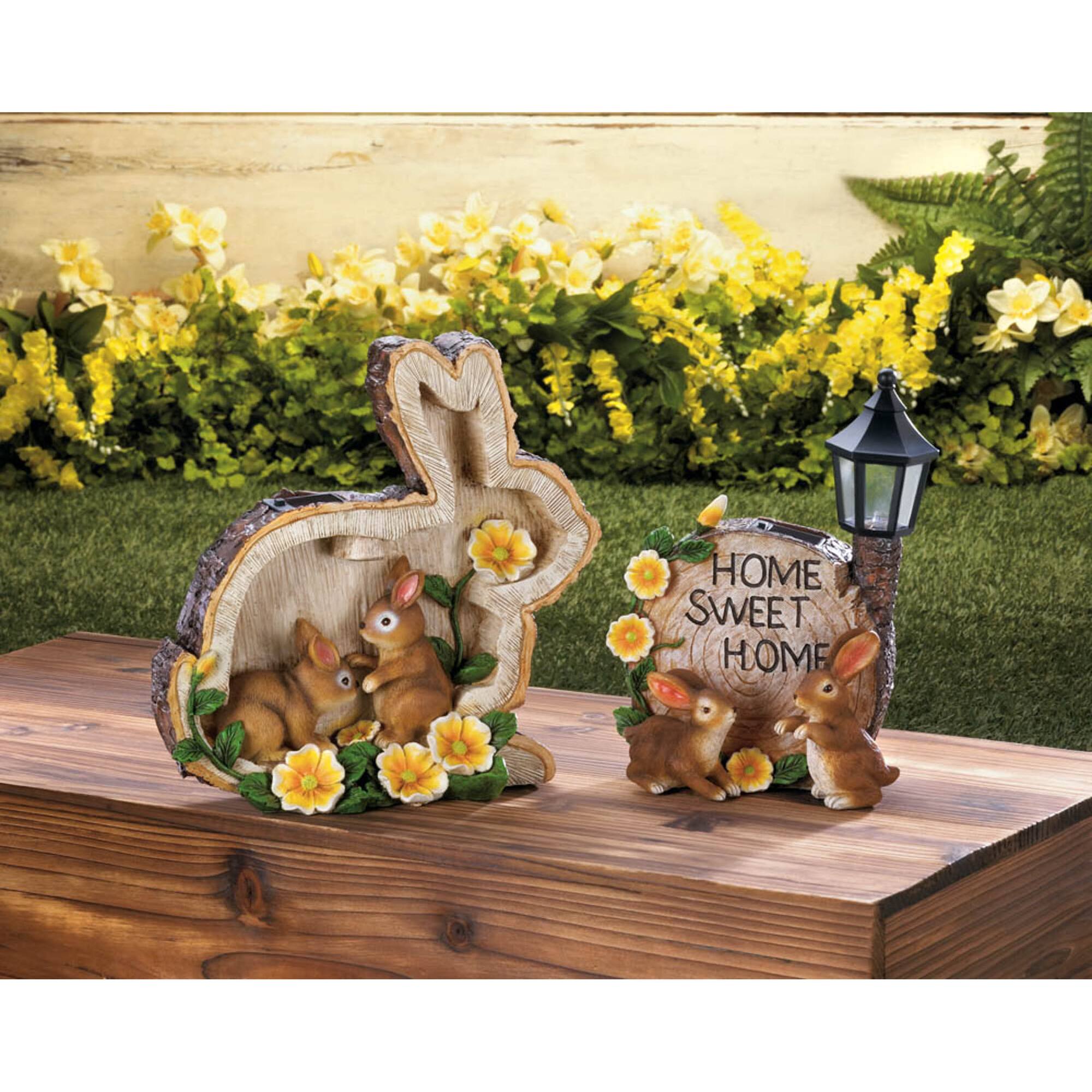 9.75" Solar Home Sweet Home Bunnies Statue